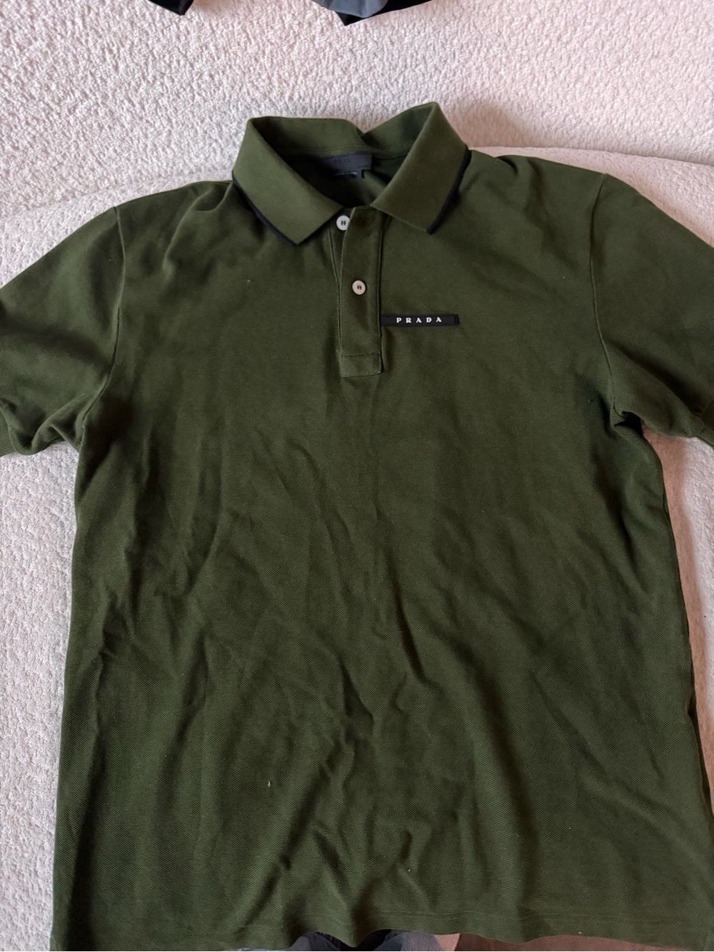 Prada Olive Green Men's Polo with Logo Patch